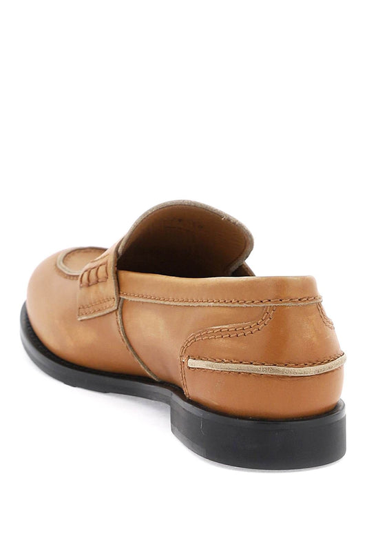 Used-effect Leather Loafers