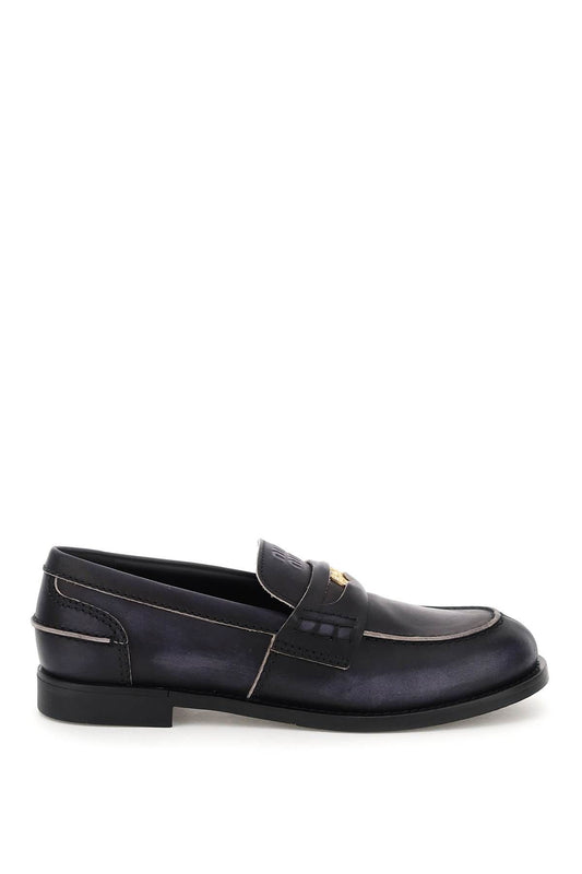 Miu Miu Used-effect Leather Loafers 