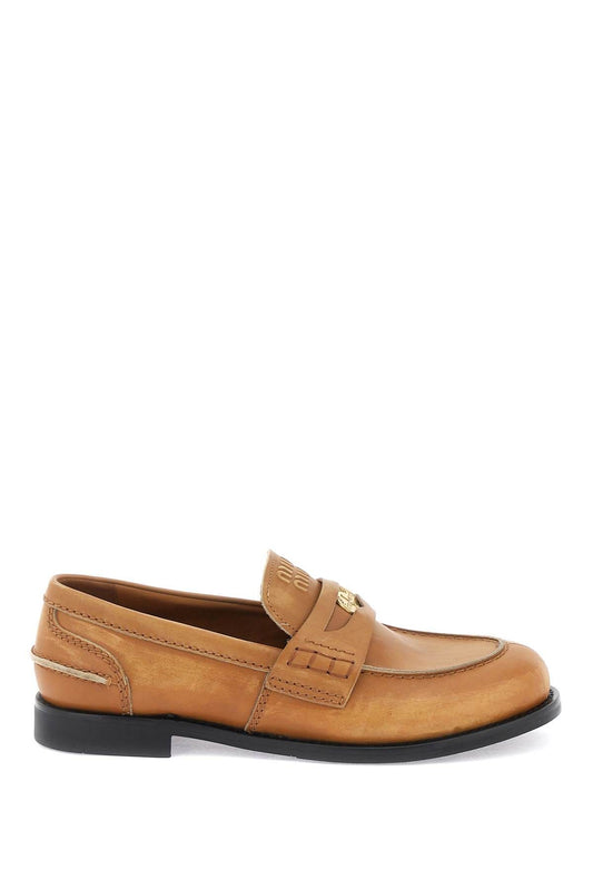 Miu Miu Used-effect Leather Loafers 