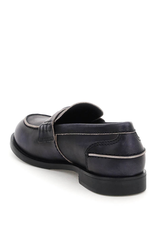 Used-effect Leather Loafers