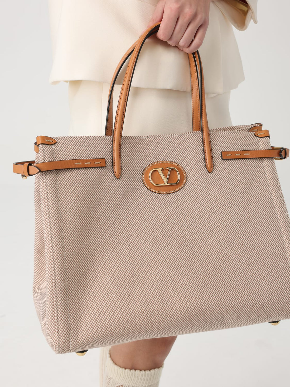 valentino garavani antibes canvas and leather tote bag
