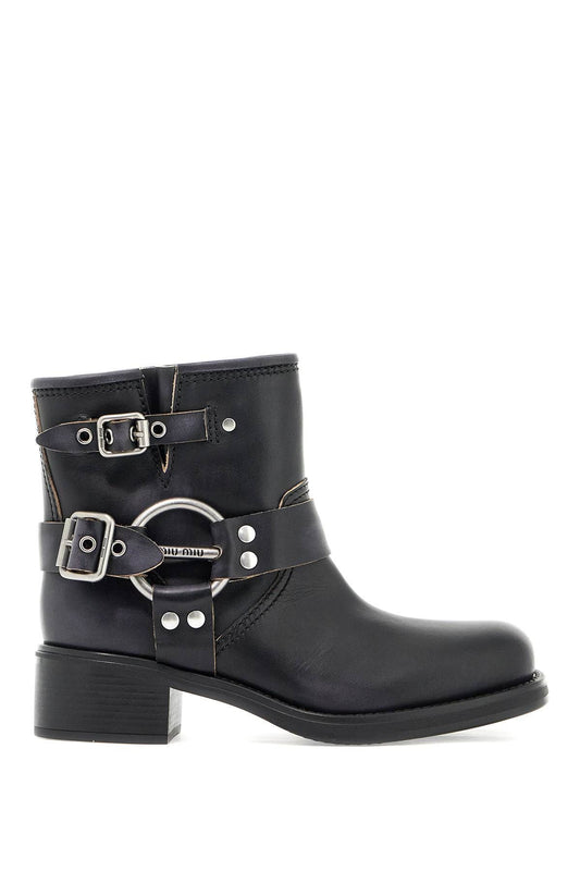 Miu Miu Vintage Leather Ankle Boots With Distressed Effect 